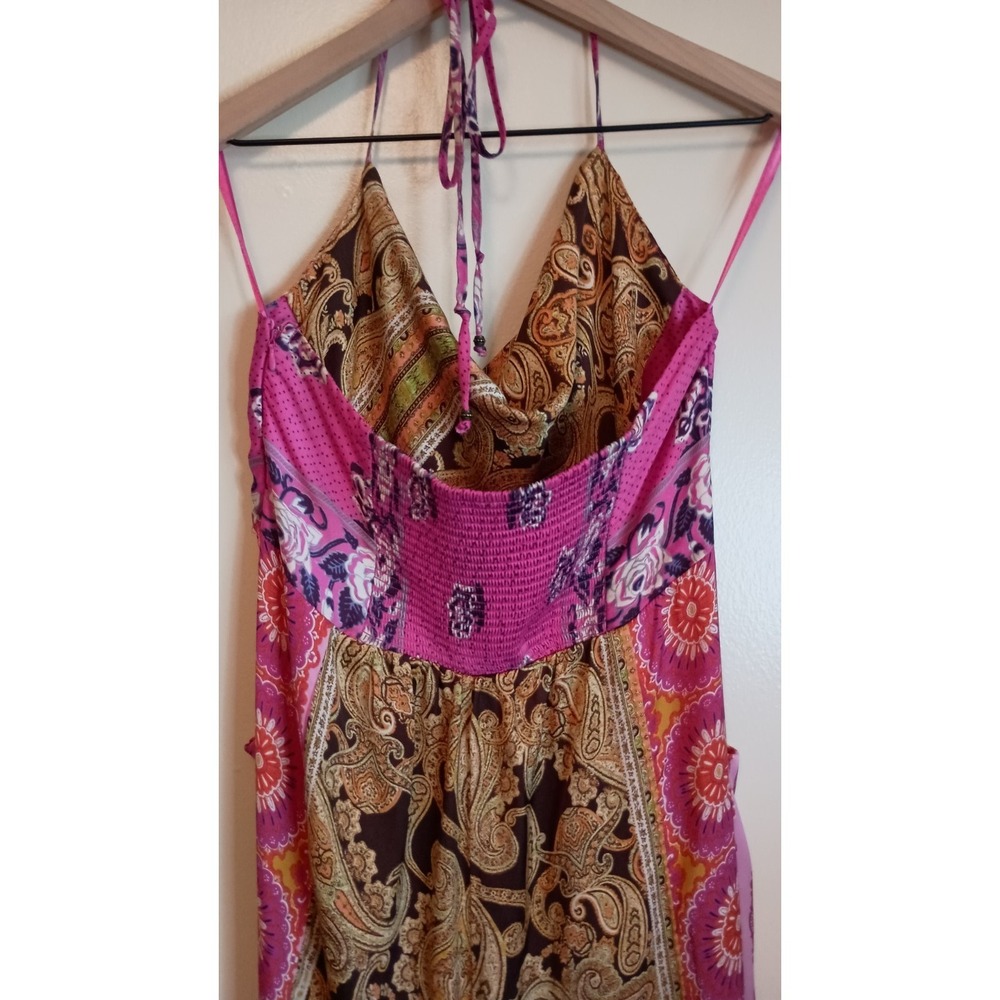 Free People Miranda Satin Patchwork Jumpsuit Wide Leg Smocked Back L - Picture 8 of 13